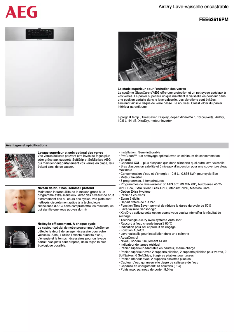 Página 1 del manual Ficha técnica AEG FEE63616PM