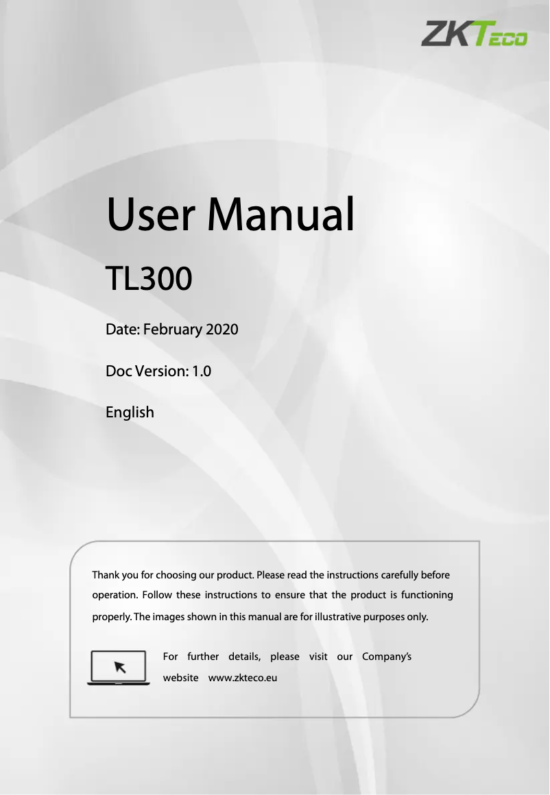 Page n°1 - Manuel utilisateur ZKTeco TL300B