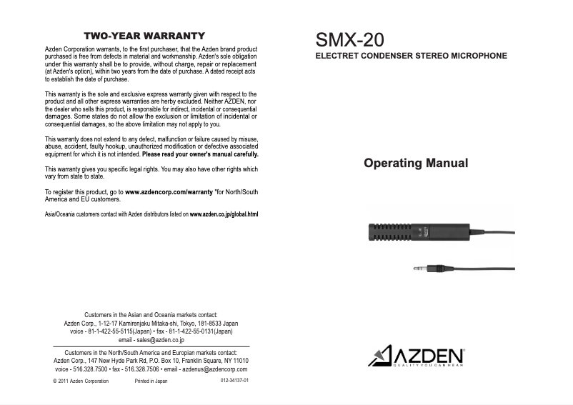 Page n°1 - Manuel utilisateur Azden SMX-20