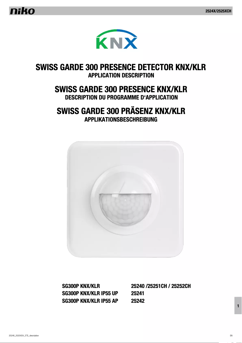 Page 1 de la notice Manuel utilisateur Niko Swiss Garde 300 KNX