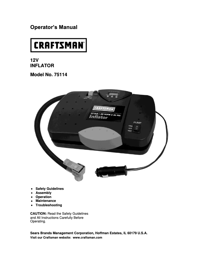 Page 1 of the manual User Manual Craftsman 75114