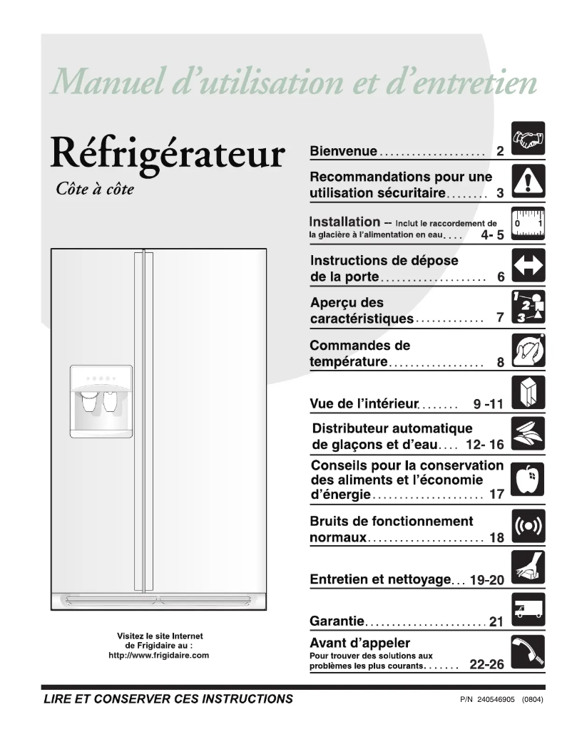 Page n°1 - Manuel utilisateur Frigidaire GLRS237ZCW