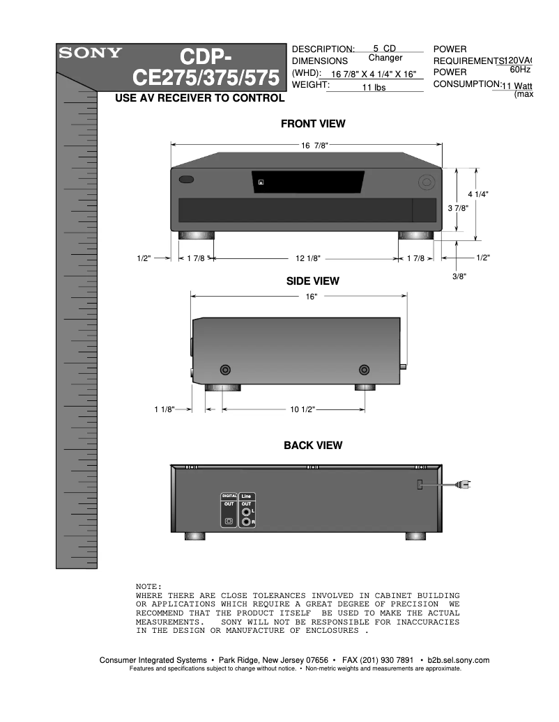 Page n°1 - Guide d'installation Sony CDP-CE275