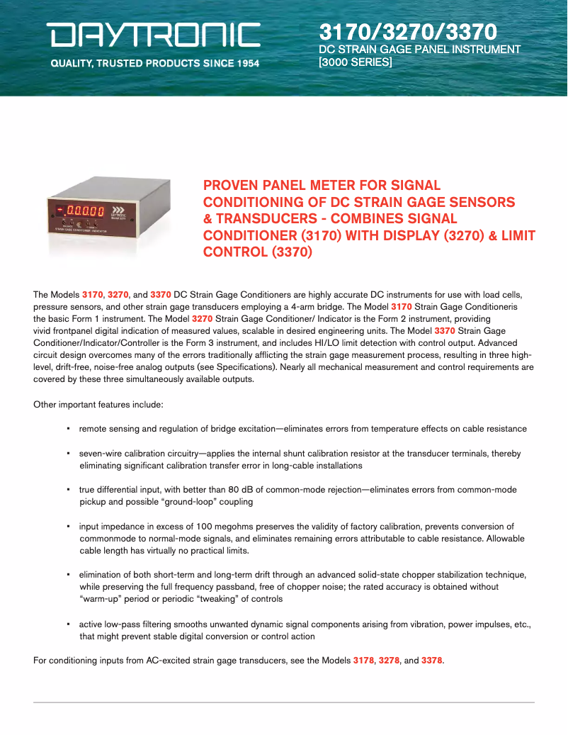 Page 1 de la notice Fiche technique Daytronic 3370C