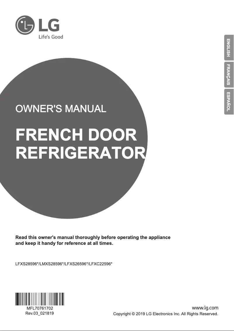 Page 1 de la notice Manuel utilisateur LG LFXS30726S