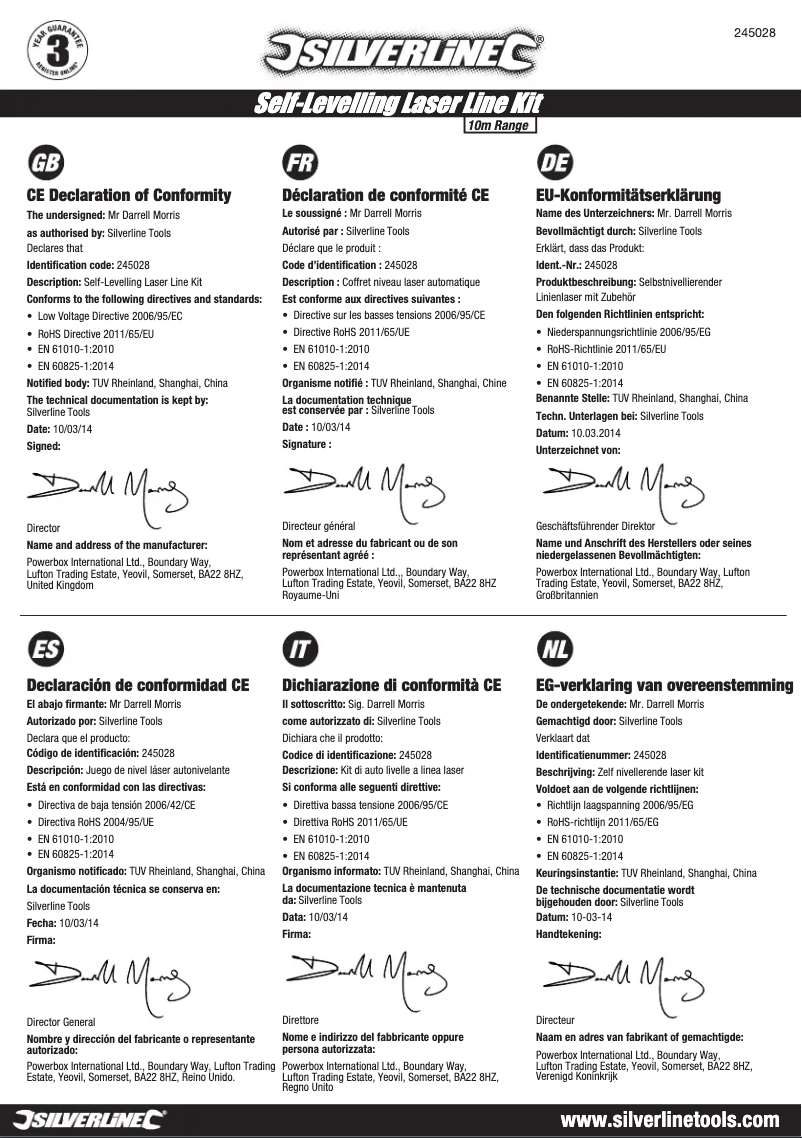 Page 1 de la notice Manuel utilisateur Silverline 245028