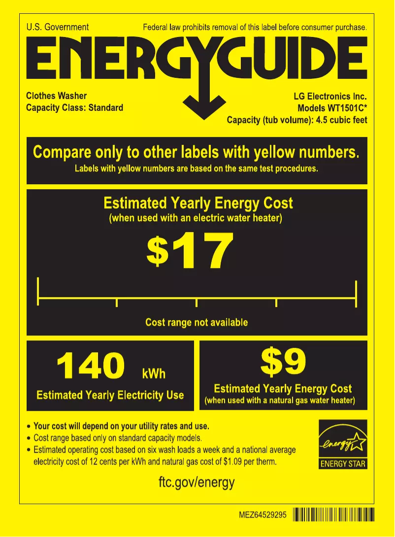 Page 1 de la notice Label énergétique LG WT1501CW