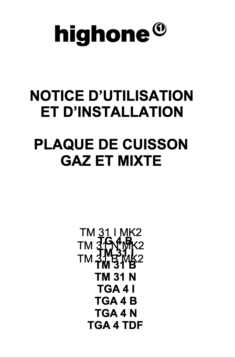 Page 1 de la notice Manuel utilisateur High One TM 31 N MK2