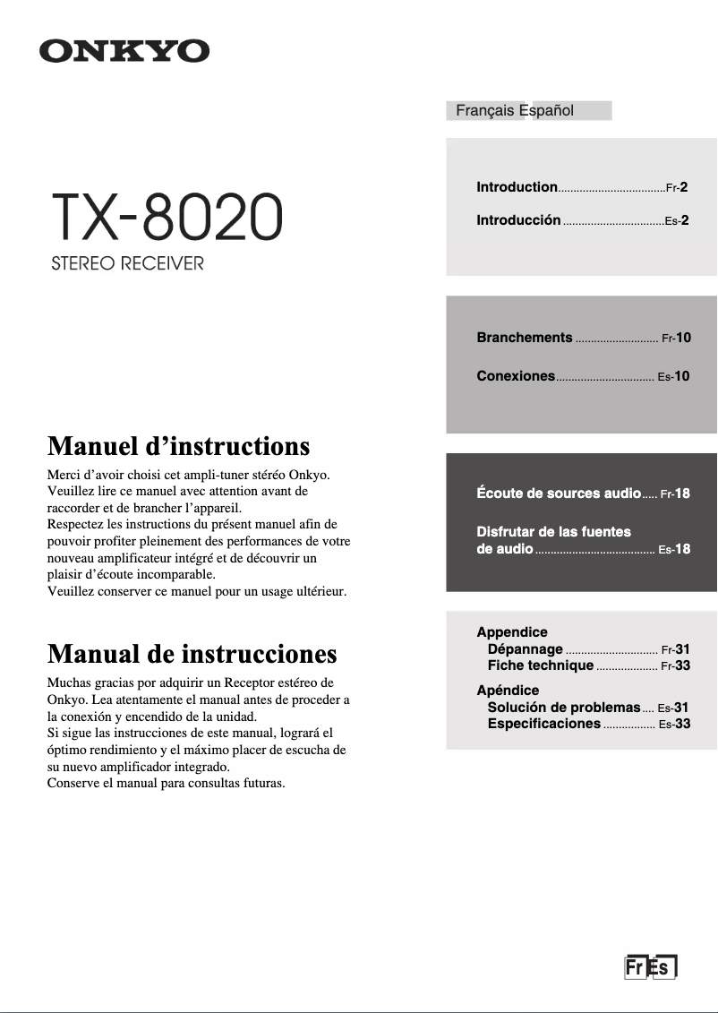 Page n°1 - Manuel utilisateur Onkyo TX-8020