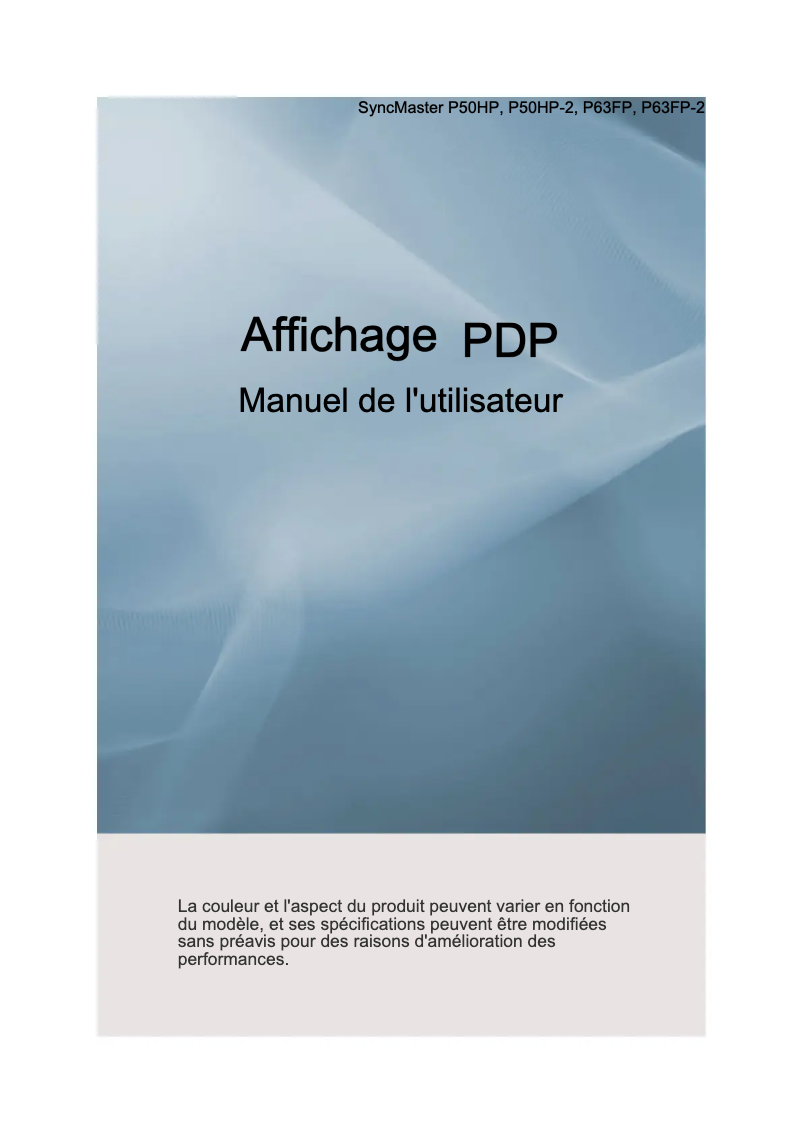 Page 1 de la notice Manuel utilisateur Samsung P63FP