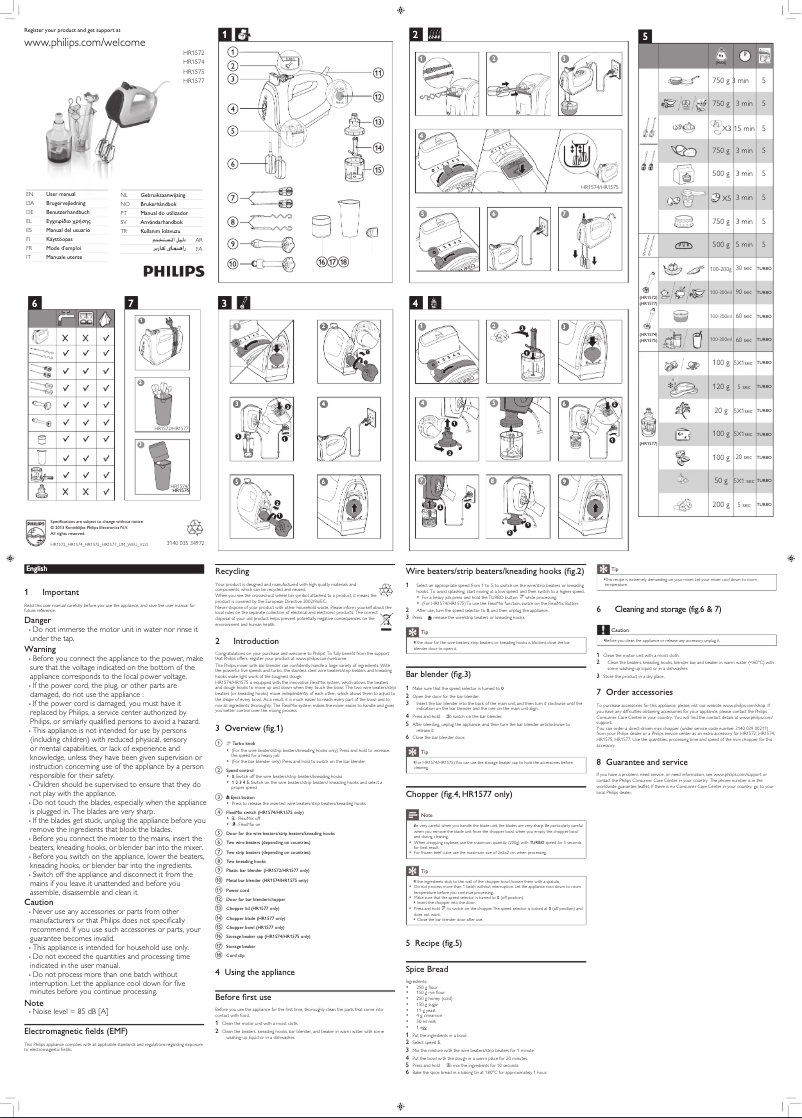 Page n°1 - Manuel utilisateur Philips Viva Collection HR1575