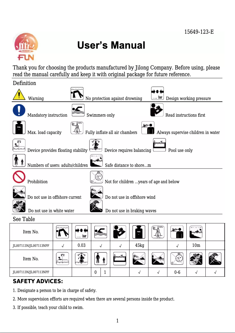 Page 1 de la notice Manuel utilisateur JILONG JL007113NPF