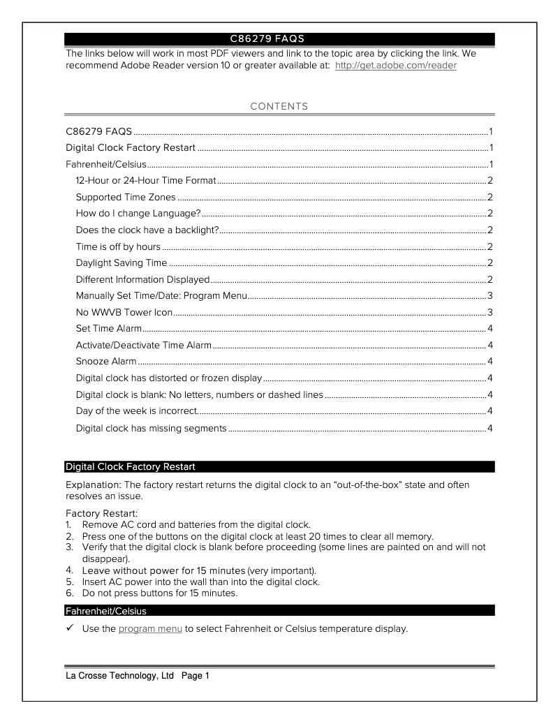 Page n°1 - FAQ La Crosse Technology c86279V4