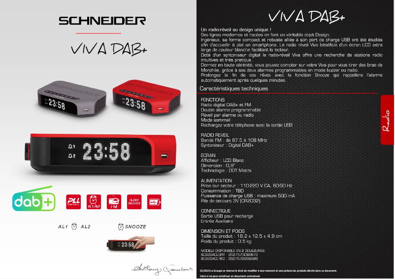 Page 1 de la notice Fiche technique Schneider SC320CLRED