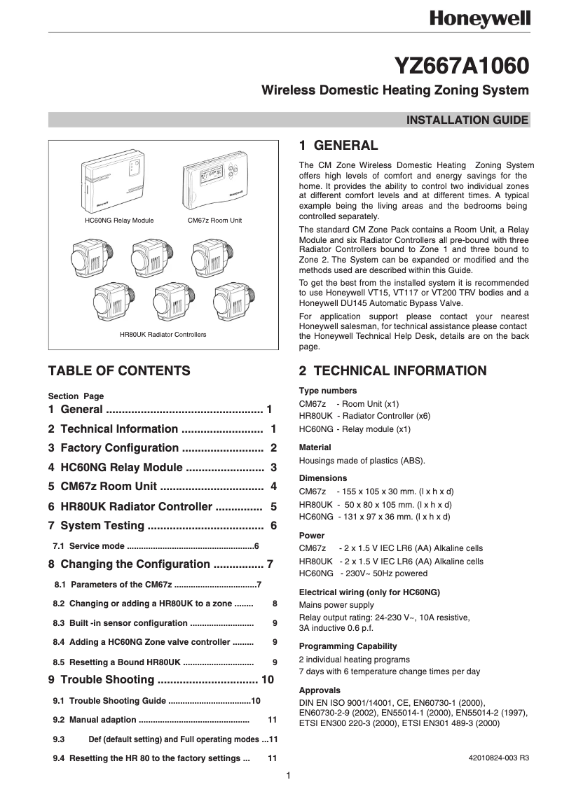 Page n°1 - Manuel utilisateur Honeywell CM67z