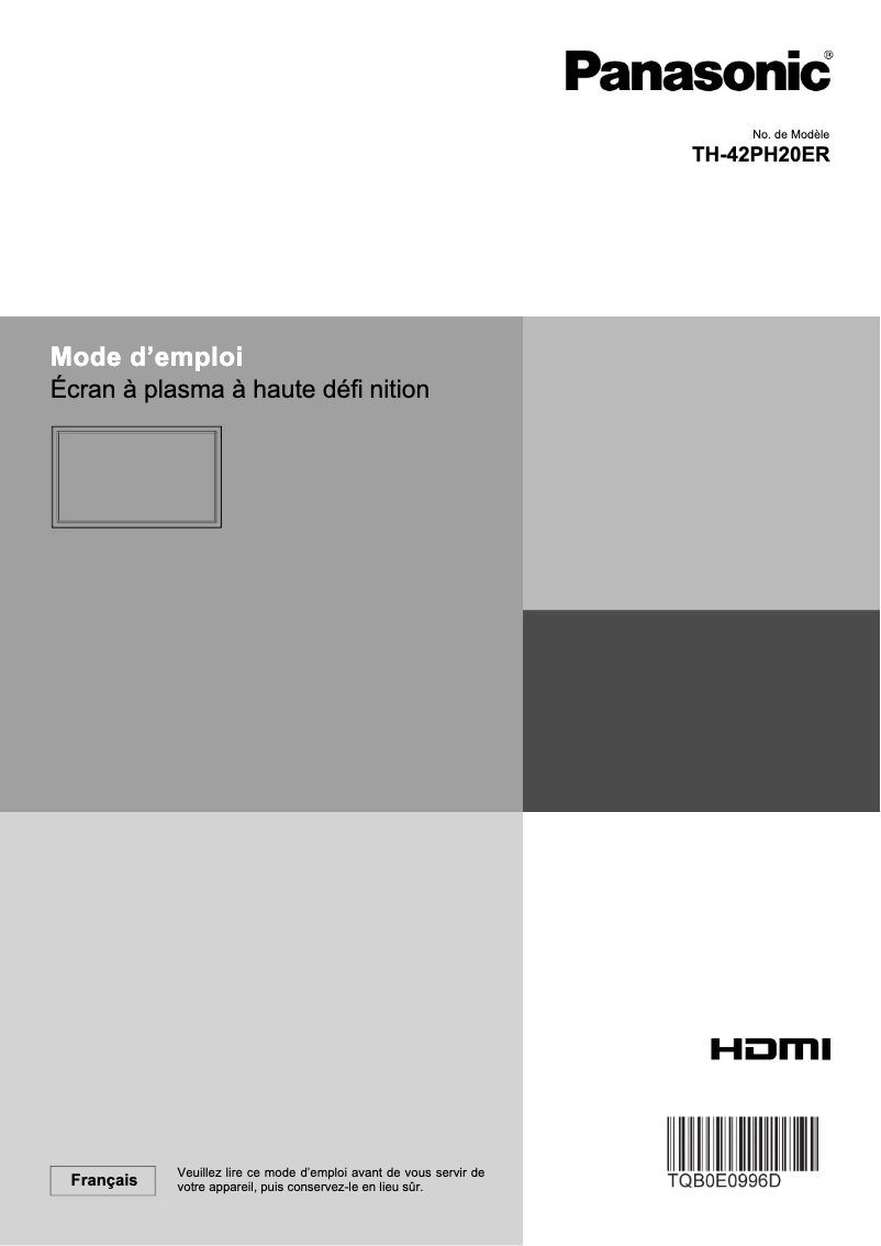 Page 1 de la notice Manuel utilisateur Panasonic TH-42PH20ER