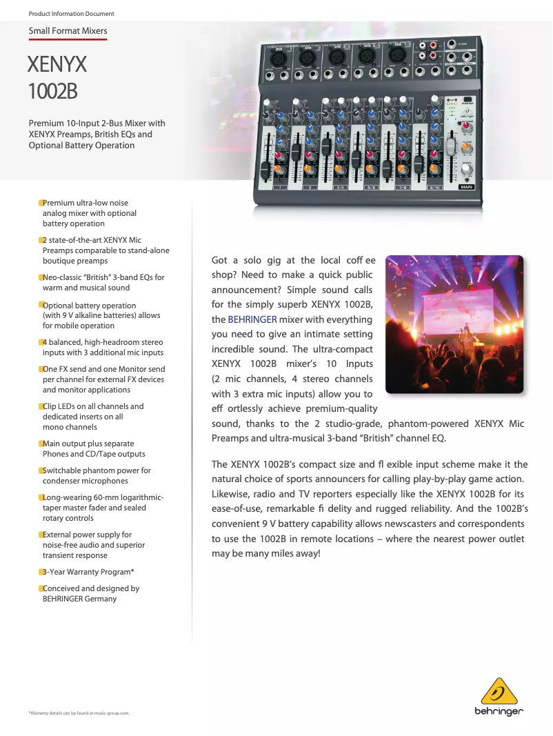 Image de la première page du manuel de l'appareil Xenyx 1002B