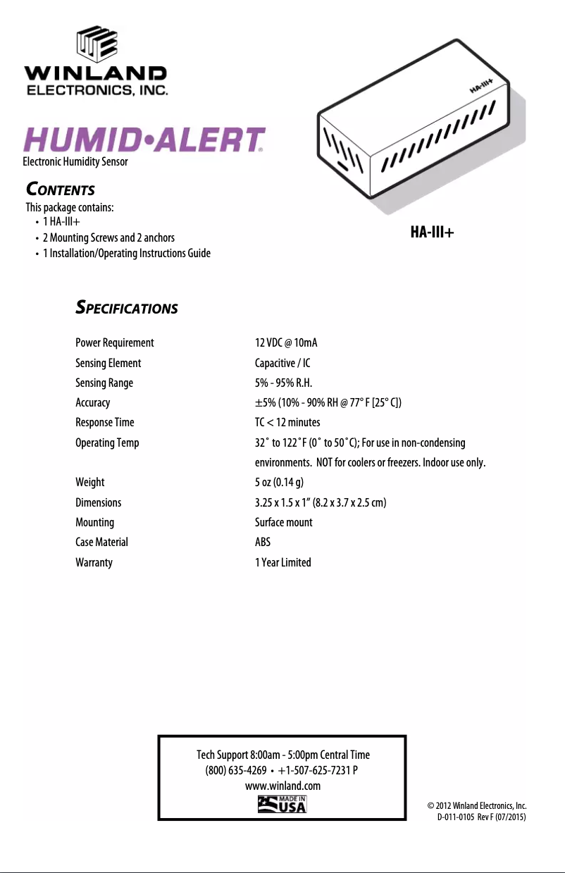 Page 1 de la notice Manuel utilisateur Winland HA-III+