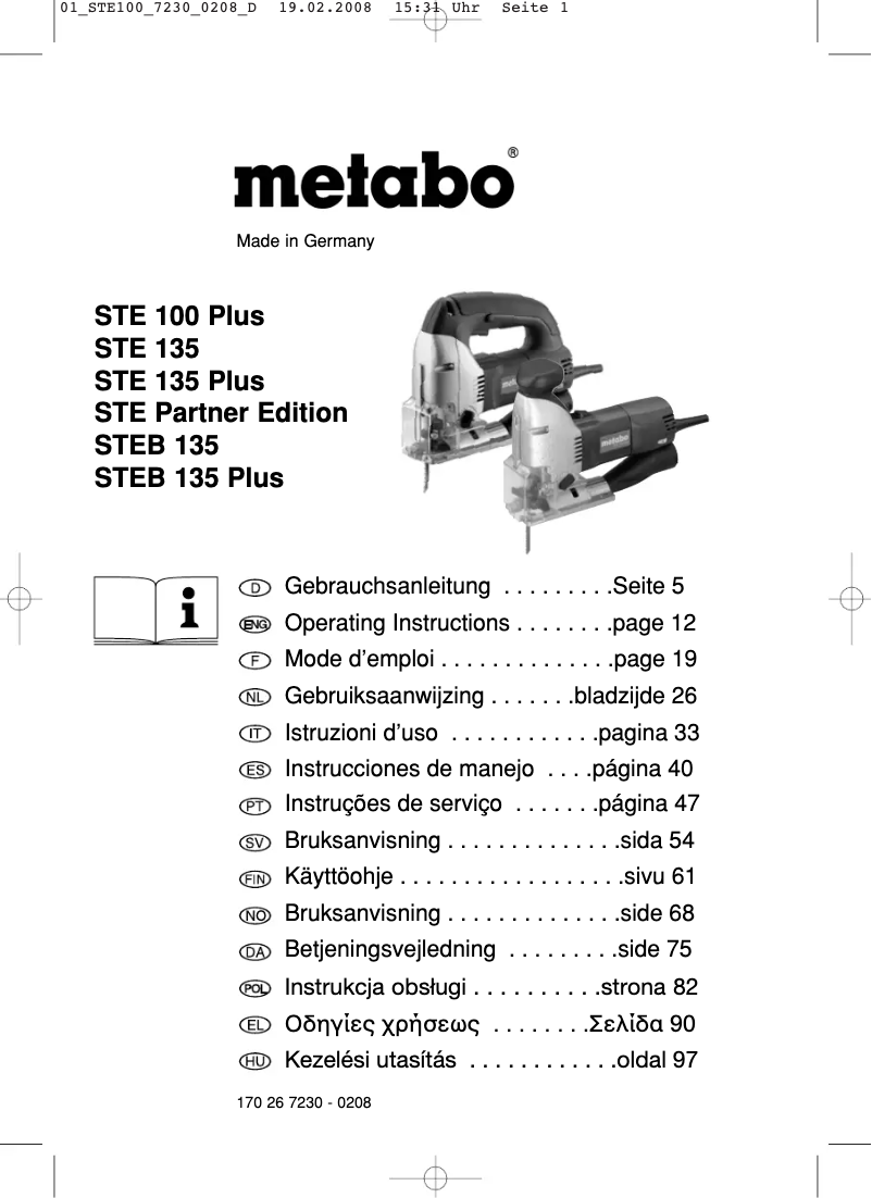 Page n°1 - Manuel utilisateur Metabo STE 135