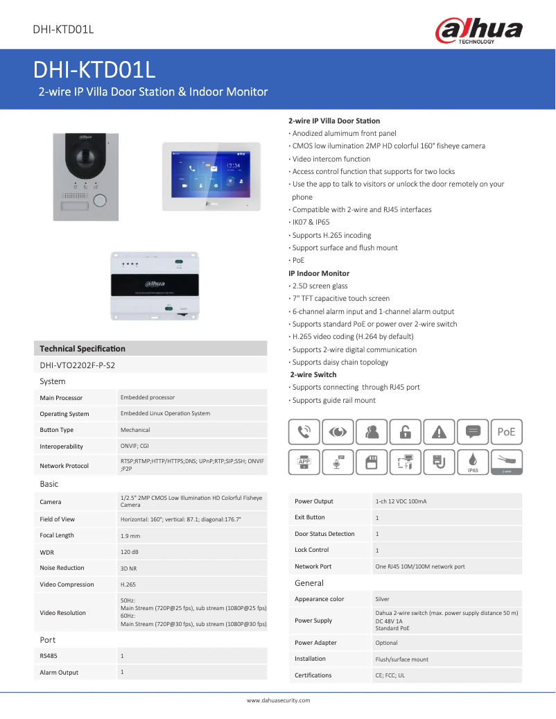 Page n°1 - Fiche technique Dahua Technology KTD01L