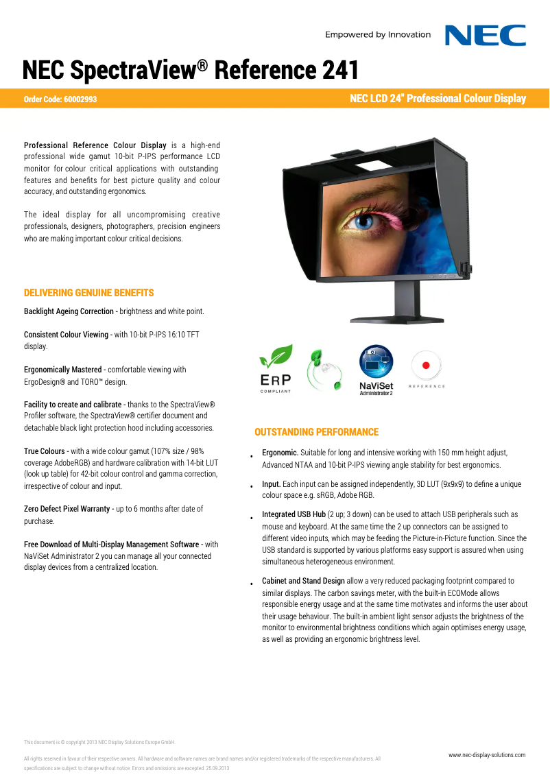 Page n°1 - Fiche technique NEC SpectraView