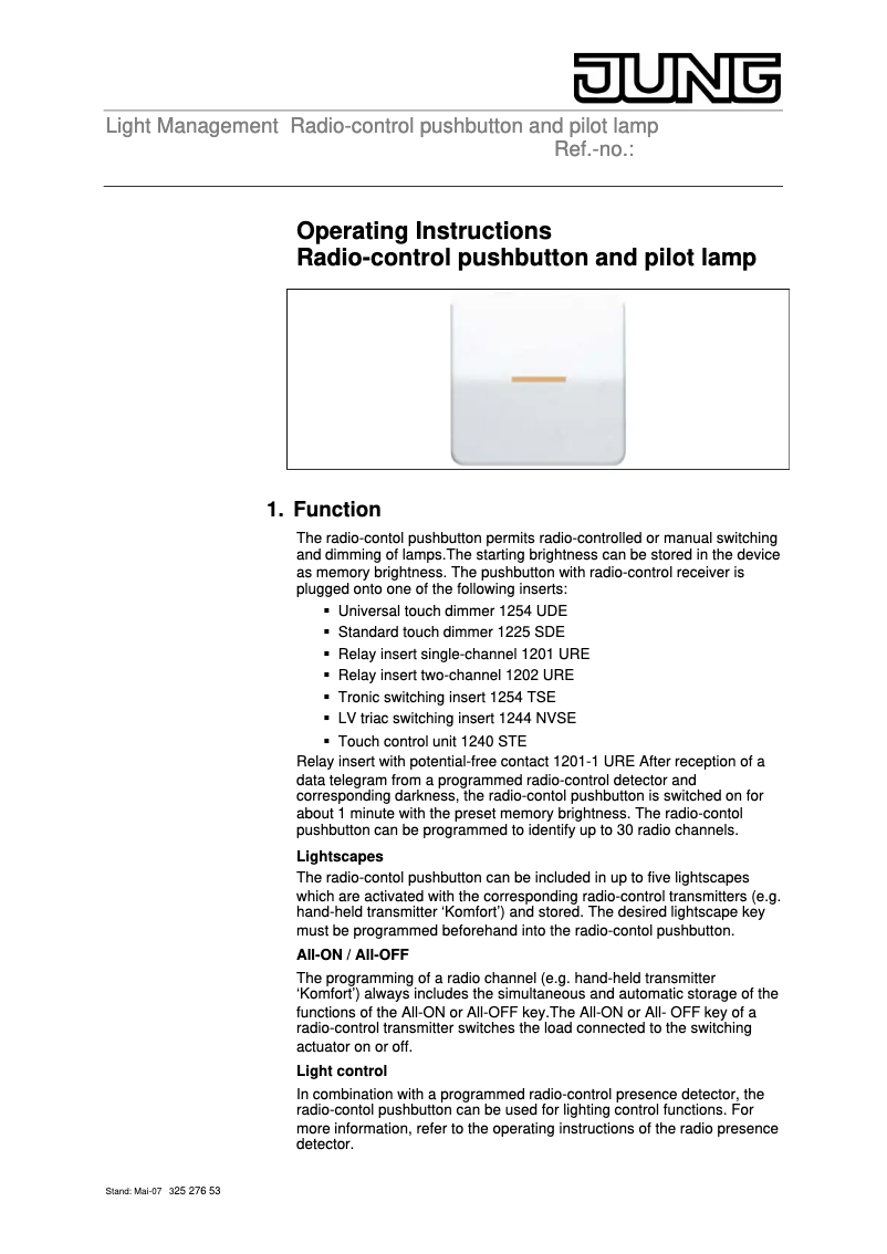 Page 1 de la notice Manuel utilisateur JUNG A1561.07FKOMO