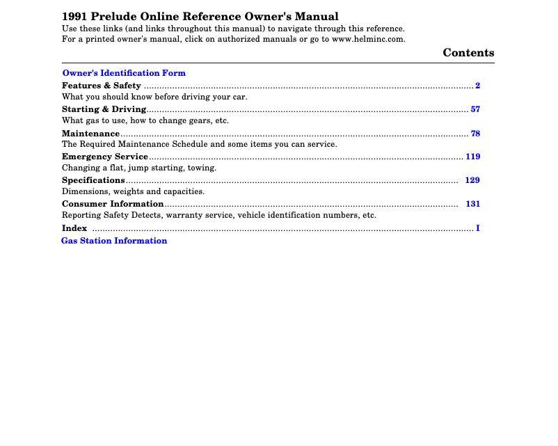 Página 1 del manual Manual de usuario Honda Prelude (1991)