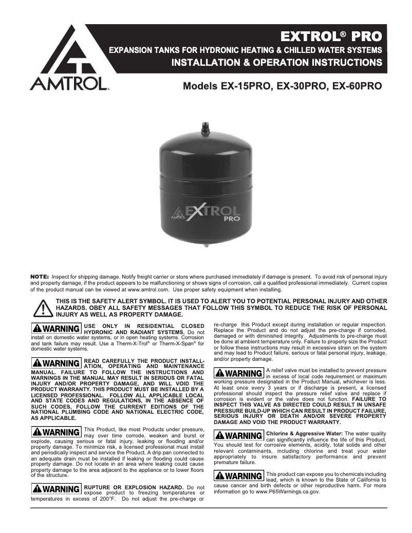 Page n°1 - Manuel utilisateur Amtrol Extrol Pro EX-60PRO