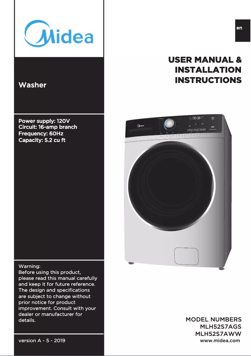 Page n°1 - Manuel utilisateur Midea MLH52S7AGS