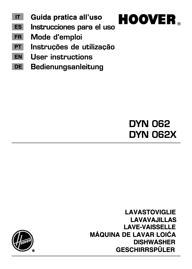Page 1 de la notice Manuel utilisateur Hoover DYN 062X/E