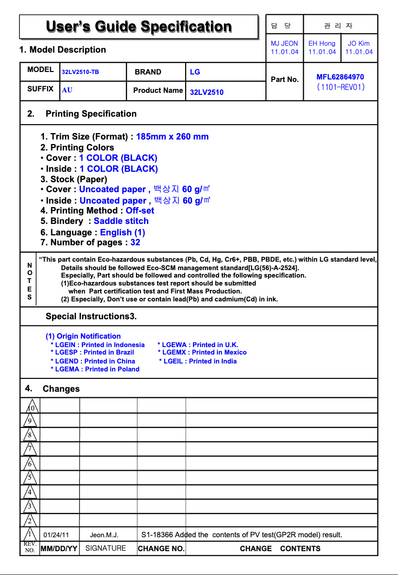 Page 1 de la notice Manuel utilisateur LG 32LK332