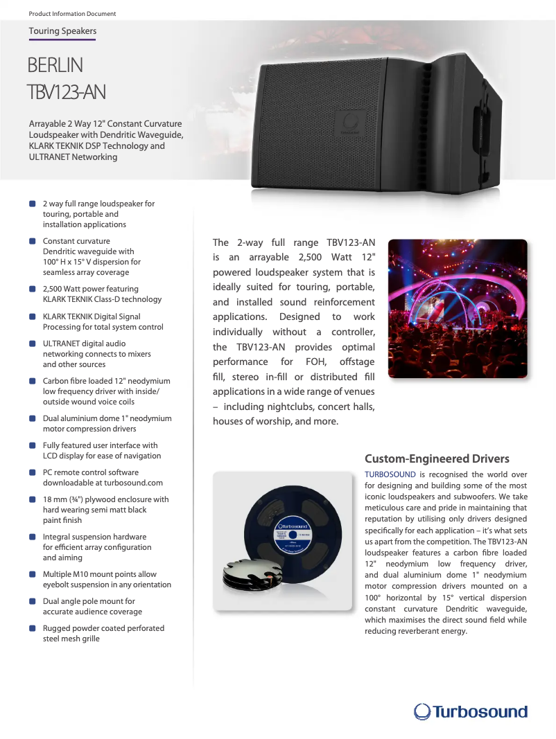 Página 1 del manual Ficha técnica Turbosound Berlin TBV123-AN