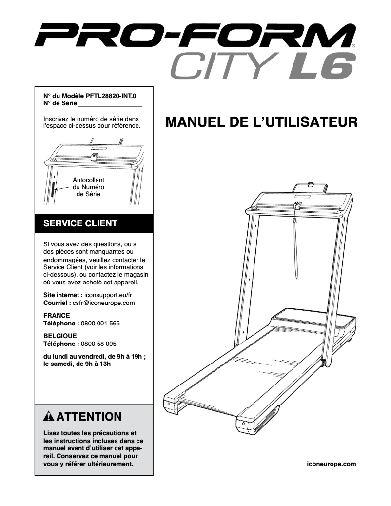 Page n°1 - Manuel utilisateur ProForm City L6
