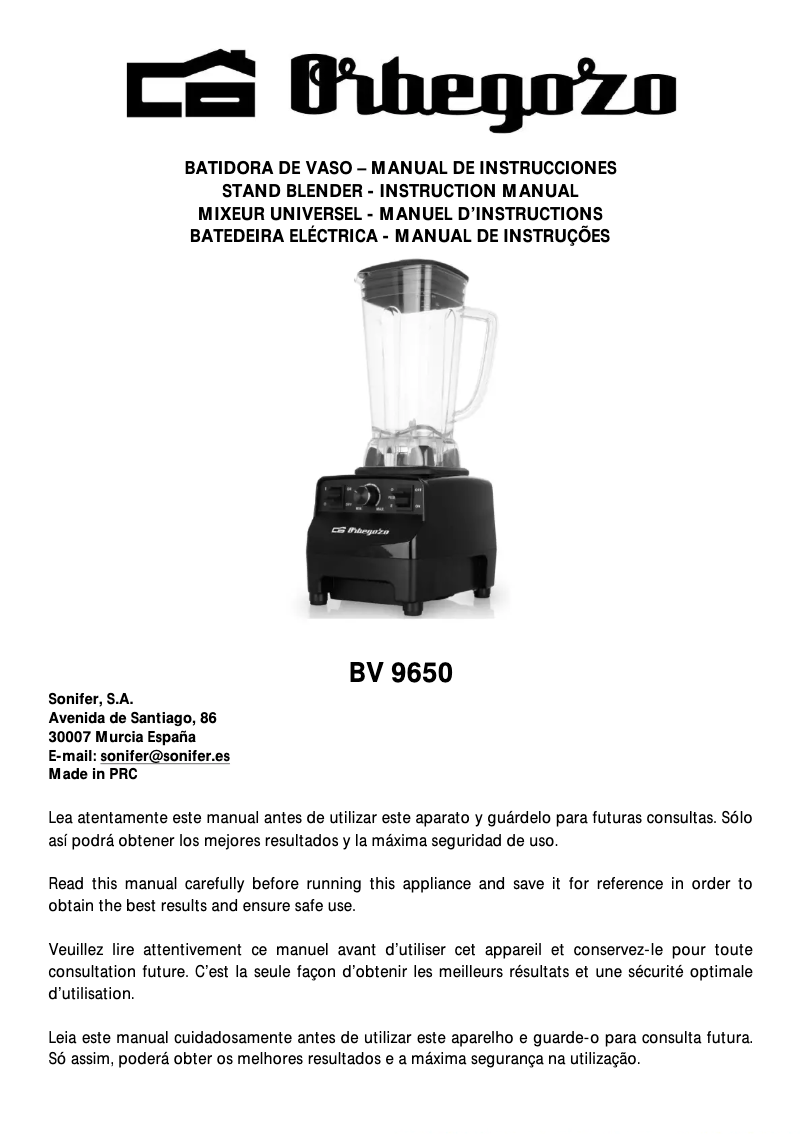 Page 1 de la notice Manuel utilisateur Orbegozo BV 9650