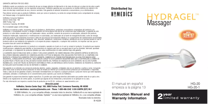 Page n°1 - Manuel utilisateur Homedics HG-20