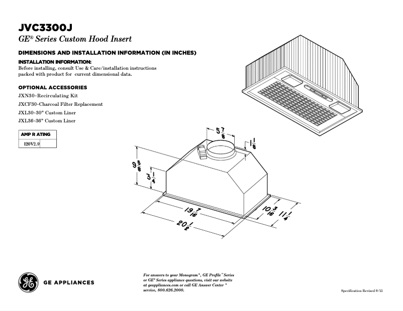 Page 1 de la notice Fiche technique GE JVC3300JSA