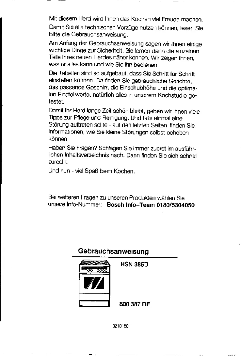 Page 1 de la notice Manuel utilisateur Bosch HSN385D