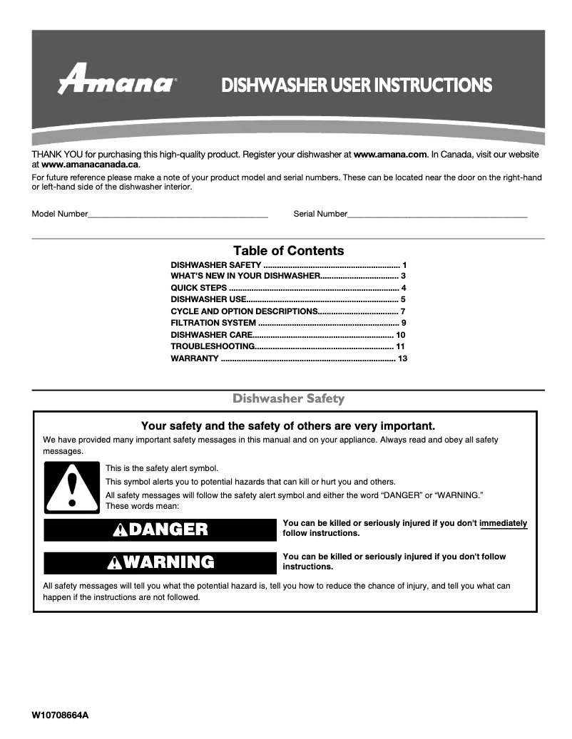 Page 1 de la notice Manuel utilisateur Amana ADB1500ADW