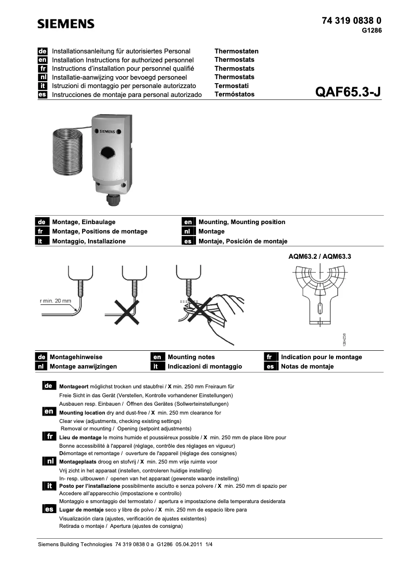 Image de la première page du manuel de l'appareil QAF65.3-J