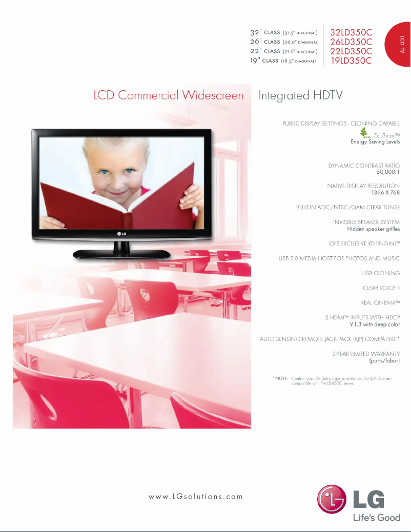 Page 1 de la notice Fiche technique LG 26LD350