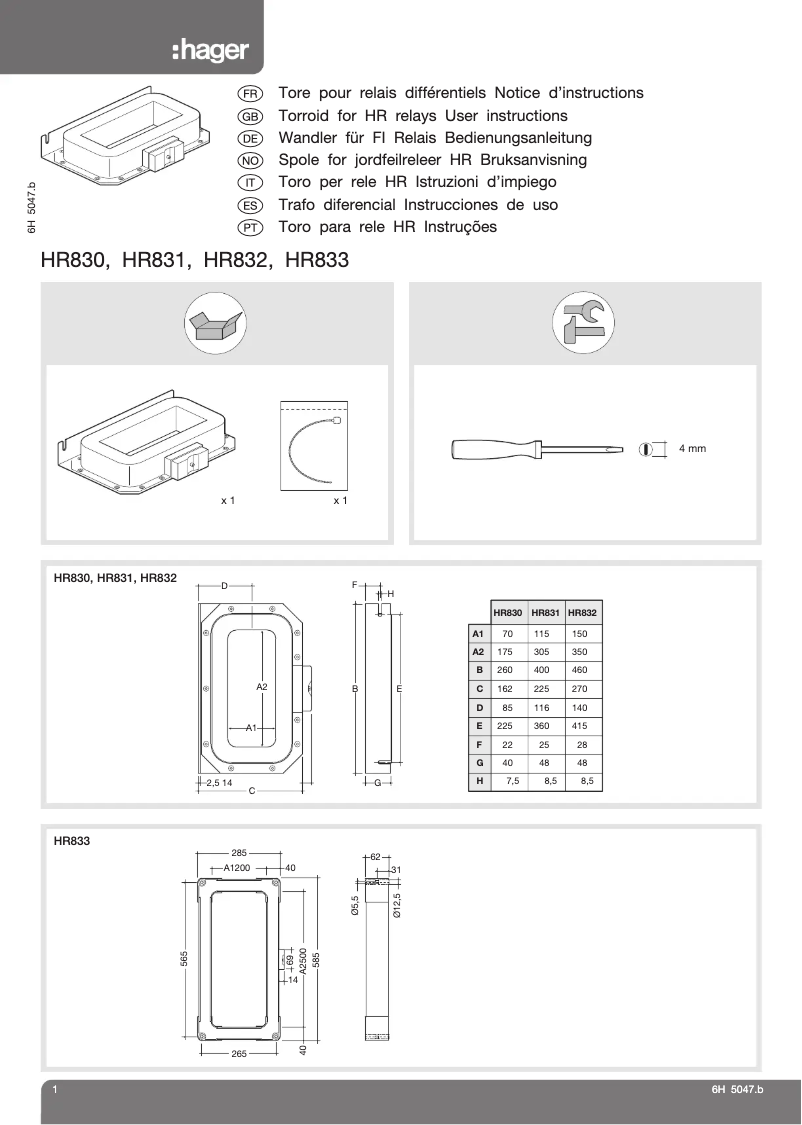 Page n°1 - Manuel utilisateur Hager HR830