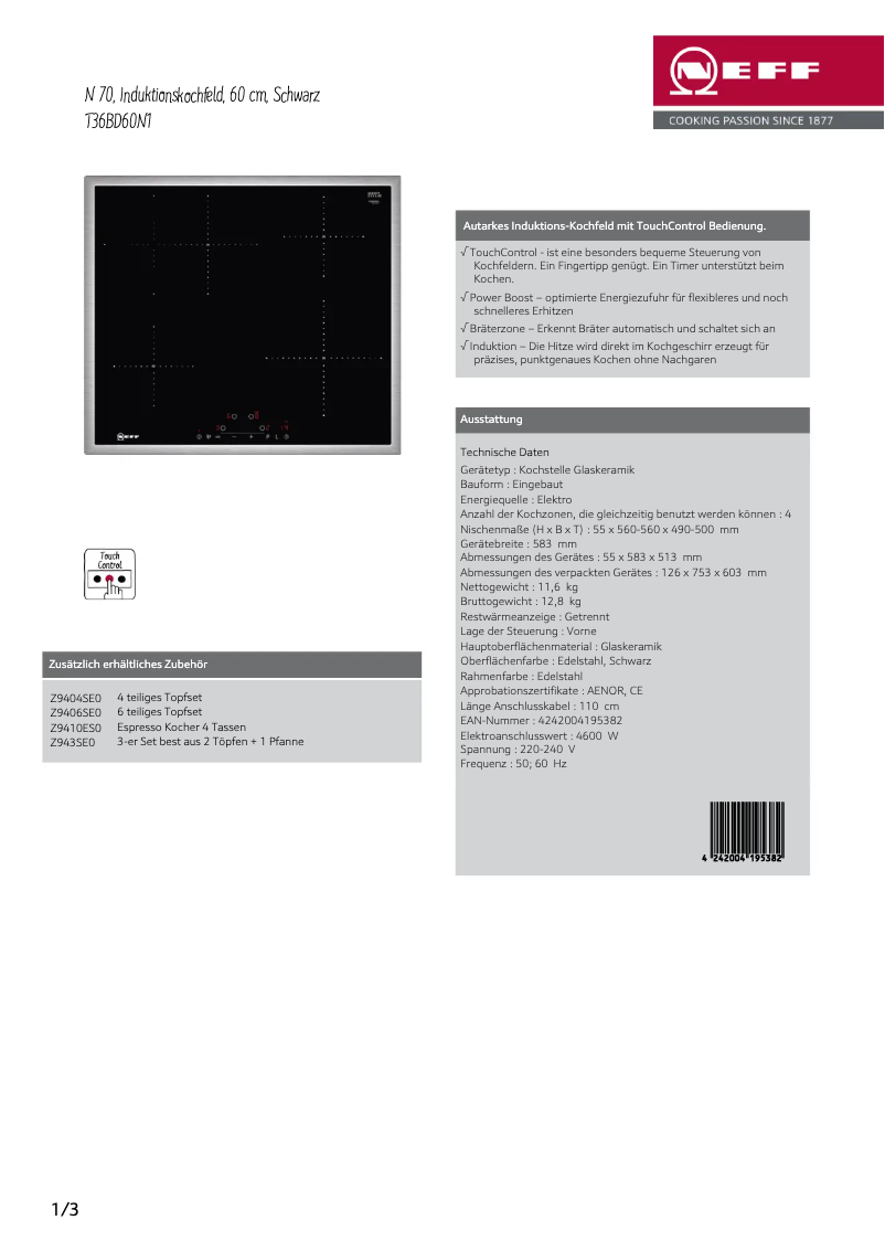 Page n°1 - Fiche technique Neff T36BD60N1