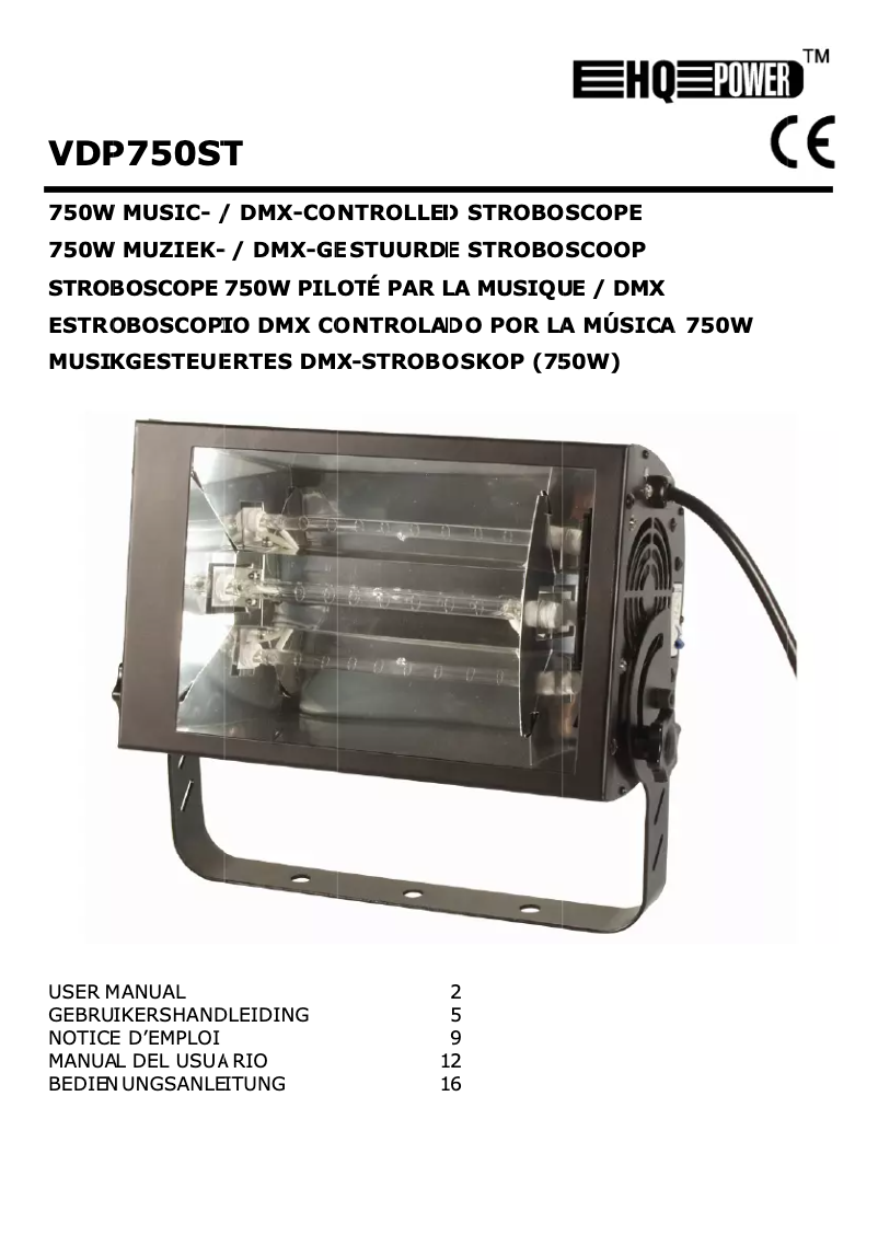 Page n°1 - Manuel utilisateur HQ Power LAMP750ST
