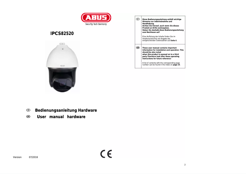 Page n°1 - Manuel utilisateur Abus IPCS82520