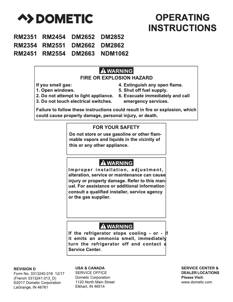 Page 1 de la notice Manuel utilisateur Dometic DM2662