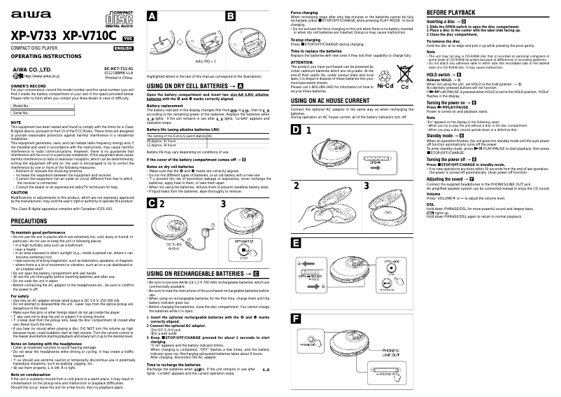 Page n°1 - Manuel utilisateur Aiwa XP-V733