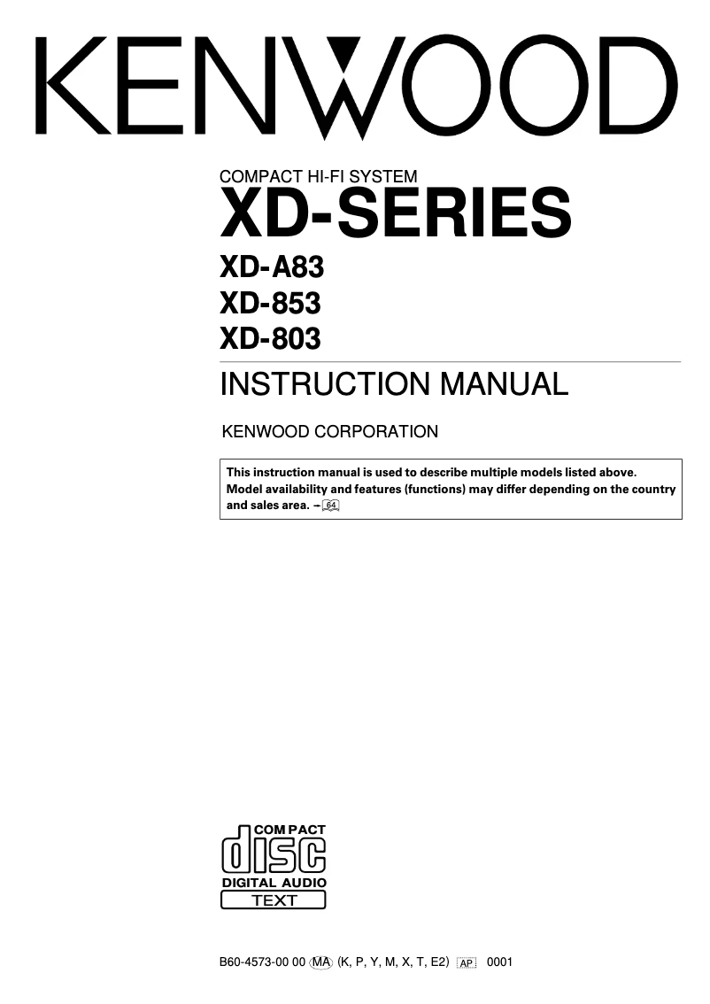 Page n°1 - Manuel utilisateur Kenwood XD-853