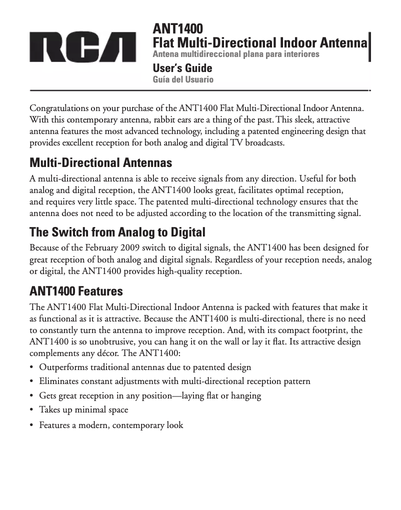 Page 1 de la notice Manuel utilisateur audiovox ANT1400R