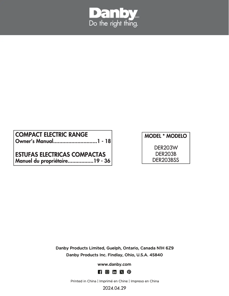 Page 1 de la notice Manuel utilisateur Danby DER203W