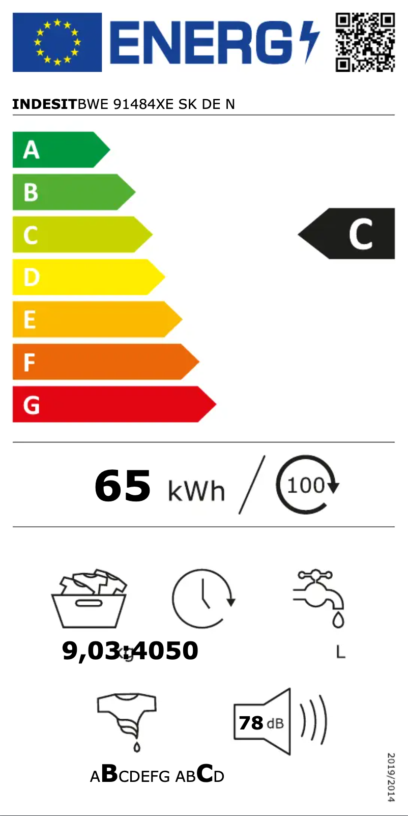 Page 1 de la notice Manuel utilisateur Indesit BWE 91484XE SK DE N